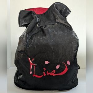 Black Drawstring Backpack with Pink Logo Accent